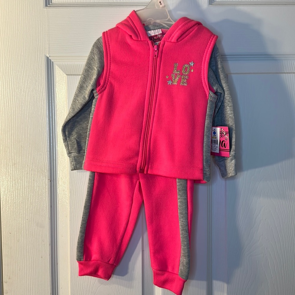 3 piece pink and gray girls sweatsuit 12M